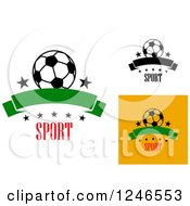 Clipart Of Soccer Balls With Stars Banners And Sport Text Royalty Free Vector Illustration