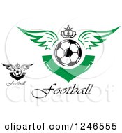 Clipart Of Winged Soccer Balls With Crowns And Football Text Royalty Free Vector Illustration