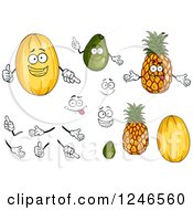 Clipart Of Melon Avocado And Pineapple Fruit Characters Royalty Free Vector Illustration