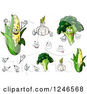 Clipart Of Corn Garlic And Broccoli Characters Royalty Free Vector Illustration