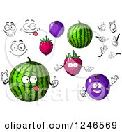 Clipart Of Watermelon Raspberry And Plum Fruit Characters Royalty Free Vector Illustration