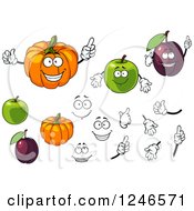 Clipart Of Pumpkin Apple And Plum Fruit Characters Royalty Free Vector Illustration