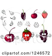 Poster, Art Print Of Cherry Strawberry And Currant Fruit Characters