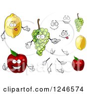 Poster, Art Print Of Lemon Grapes And Apple Fruit Characters