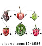 Poster, Art Print Of Currant Cherry Watermelon Strawberry And Raspberry Fruit Characters