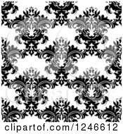 Clipart Of A Black And White Seamless Floral Pattern Background Royalty Free Vector Illustration
