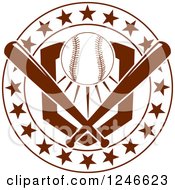 Poster, Art Print Of Baseball With Crossed Bats Over A Plate In A Circle Of Stars