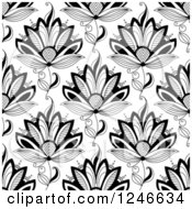 Clipart Of A Seamless Black And White Henna Flower Pattern 5 Royalty Free Vector Illustration