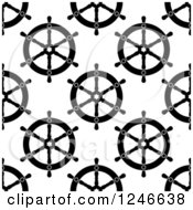 Clipart Of A Seamless Pattern Background Of Black And White Ship Helm Steering Wheels Royalty Free Vector Illustration