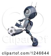 Clipart Of A 3d Blue Android Robot Playing Soccer Royalty Free Illustration