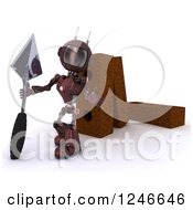 Poster, Art Print Of 3d Red Android Robot Mason Worker With Giant Bricks And A Trowel