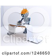 Poster, Art Print Of 3d Blue Construction Android Robot Preparing Wallpaper