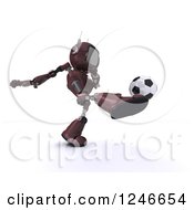 Clipart Of A 3d Red Android Robot Playing Soccer 4 Royalty Free Illustration