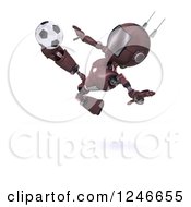 Clipart Of A 3d Red Android Robot Playing Soccer 3 Royalty Free Illustration