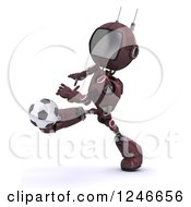 Poster, Art Print Of 3d Red Android Robot Playing Soccer