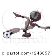 Clipart Of A 3d Red Android Robot Playing Soccer 2 Royalty Free Illustration