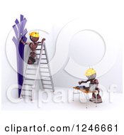 Poster, Art Print Of 3d Red Construction Android Robots Applying Wallpaper