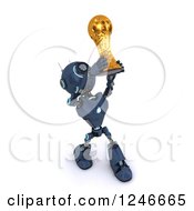 Poster, Art Print Of 3d Blue Android Robot Holding Up A Soccer Championship Trophy