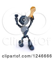 Poster, Art Print Of 3d Blue Android Robot Holding Up A Soccer Championship Trophy 2