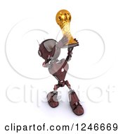 Poster, Art Print Of 3d Red Android Robot Holding Up A Soccer Championship Trophy