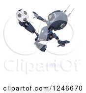 Clipart Of A 3d Blue Android Robot Playing Soccer 3 Royalty Free Illustration