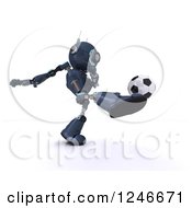 Clipart Of A 3d Blue Android Robot Playing Soccer 4 Royalty Free Illustration