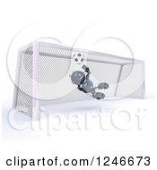 Poster, Art Print Of Clipart Of A  3d Blue Android Robot Playing Soccer 5 Royalty Free Illustration