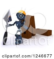Poster, Art Print Of 3d Blue Android Robot Mason Worker With Giant Bricks And A Trowel 2