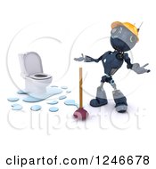 Poster, Art Print Of 3d Blue Android Robot By A Plunger And Toilet