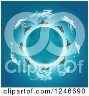 Poster, Art Print Of 3d Water Planet Encircled With Dolphins And Clouds