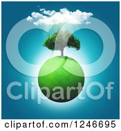 Clipart Of A 3d Grassy Planet With A Lush Tree And Sunshine Royalty Free Illustration