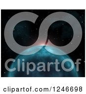 Clipart Of A 3d Blue Foreign Planet And Light Rising On The Horizon Royalty Free Illustration