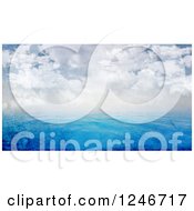 Clipart Of A 3d Distressed Background Of Blue Ocean Water And A Cloudy Sky Royalty Free Illustration