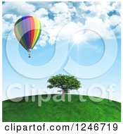 Poster, Art Print Of 3d Hot Air Balloon Over A Tree On A Hill Top On A Sunny Day