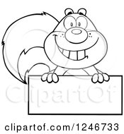 Poster, Art Print Of Black And White Happy Squirrel Grinning Over A Blank Sign