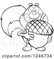 Poster, Art Print Of Black And White Hungry Squirrel Licking His Lips And Holding A Giant Acorn