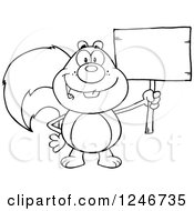 Poster, Art Print Of Black And White Happy Squirrel Holding A Blank Wooden Sign