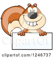 Poster, Art Print Of Happy Squirrel Grinning Over A Blank Sign