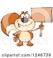 Poster, Art Print Of Happy Squirrel Holding A Blank Wooden Sign