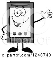 Friendly Waving Grayscale Ink Cartridge Character Mascot