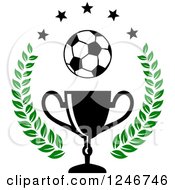 Poster, Art Print Of Soccer Ball Over A Trophy Cup With Stars And A Laurel