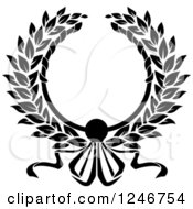 Clipart Of A Black And White Laurel Wreath With Ribbons Royalty Free Vector Illustration