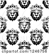 Seamless Pattern Background Of Black And White King Lions 2