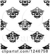 Clipart Of A Black And White Seamless Floral Pattern Background Royalty Free Vector Illustration