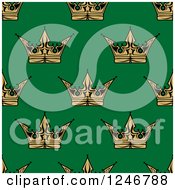 Poster, Art Print Of Seamless Background Pattern Of Gold Crowns On Green