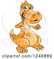 Clipart Of A Happy Orange Dinosaur Walking Royalty Free Vector Illustration