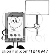 Grayscale Ink Cartridge Character Mascot Holding Up A Blank Sign