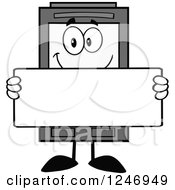 Grayscale Ink Cartridge Character Mascot Holding A Blank Sign