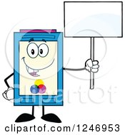 Color Ink Cartridge Character Mascot Holding Up A Blank Sign