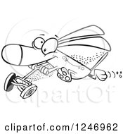 Clipart Of A Black And White Cartoon Dog Running With A Lawn Mower Royalty Free Vector Illustration by toonaday